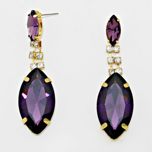 Marquise Rhinestone Drop Costume Earrings Purple